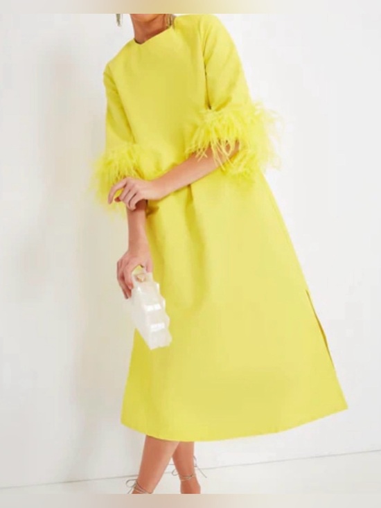 Tuckernuck Dresses & Skirts - Tuckernuck Lemon Yellow Feather-Trim Midi Dress